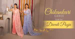 Chikankari Saree Look for Diwali Pooja Celebration