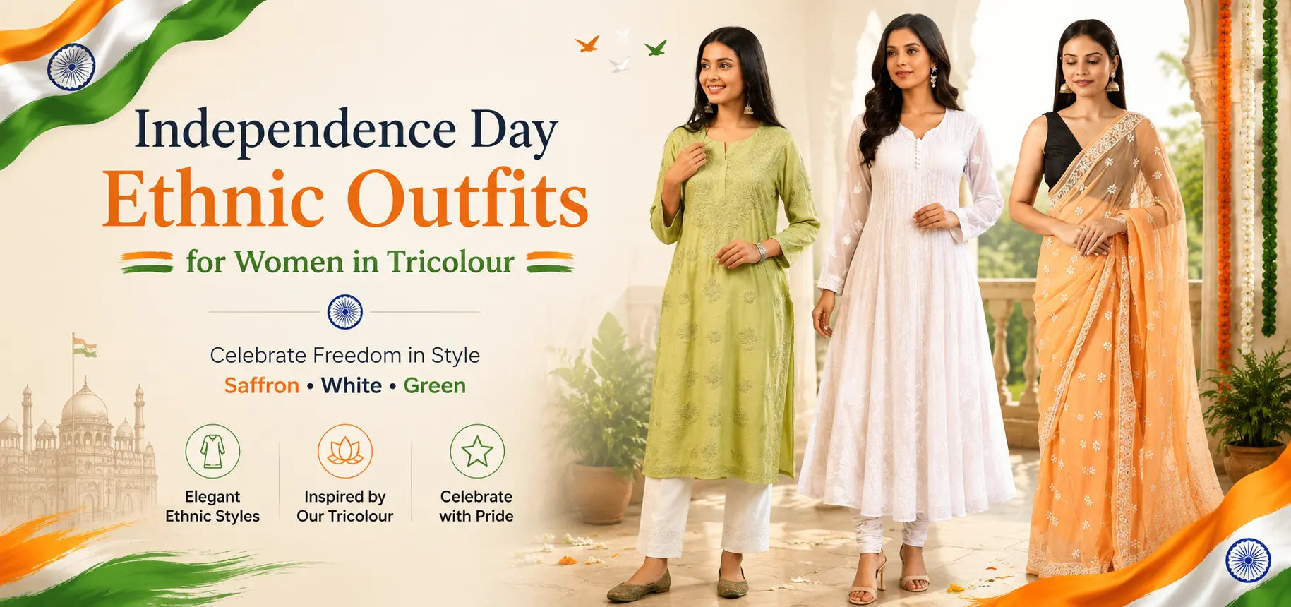Independence Day Ethnic Outfits for Women in Tricolour