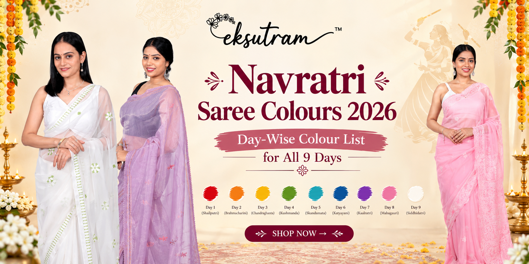 Navratri Saree Colours 2026: Day-Wise Colour List for All 9 Days