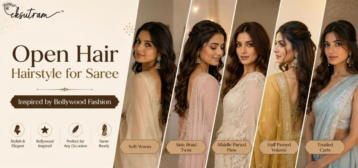 Open Hair Hairstyle for Saree Inspired by Bollywood Fashion