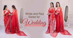 White and Red Saree for Wedding and Festivals