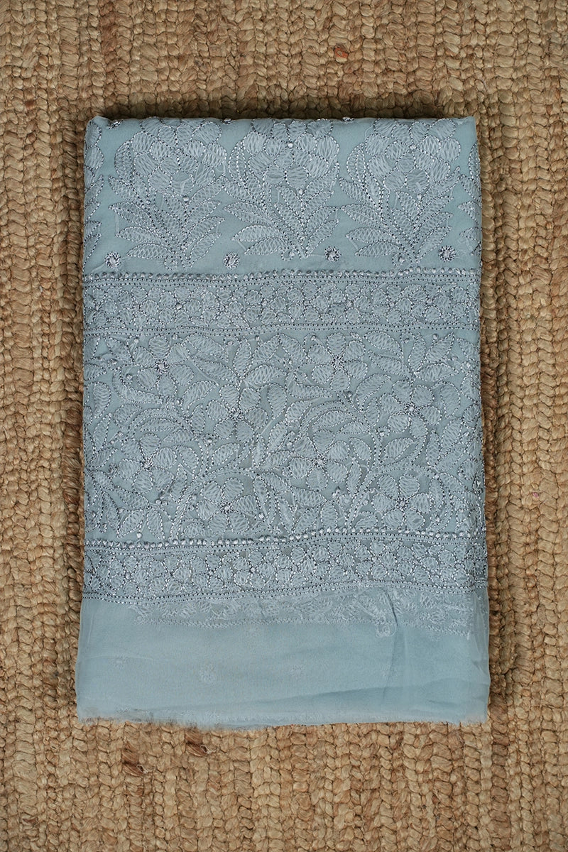 Dusty Grey Georgette Saree with Subtle Luxury Chikankari Embroidery