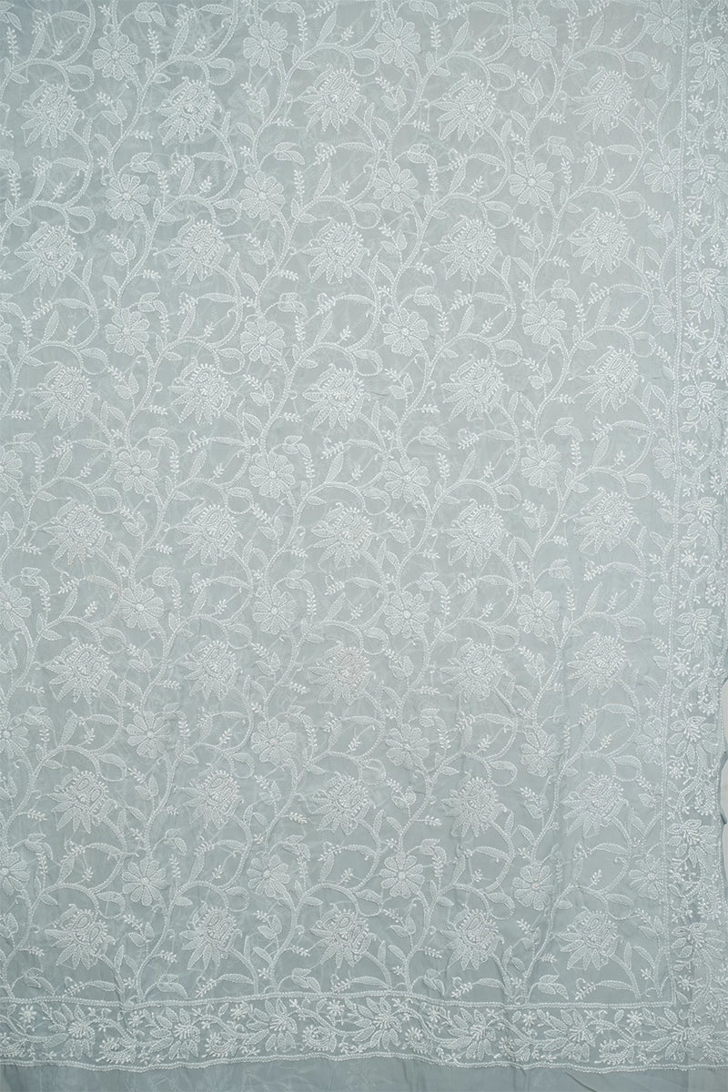 Dove Grey Georgette Saree with Understated Chikankari Elegance