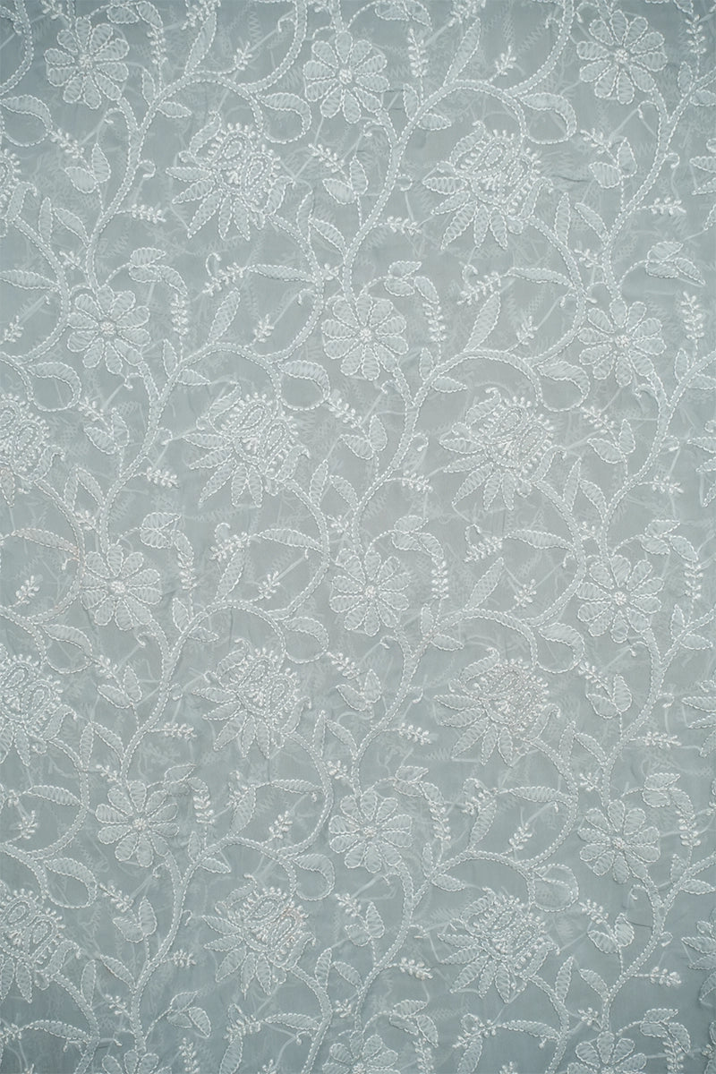 Dove Grey Georgette Saree with Understated Chikankari Elegance