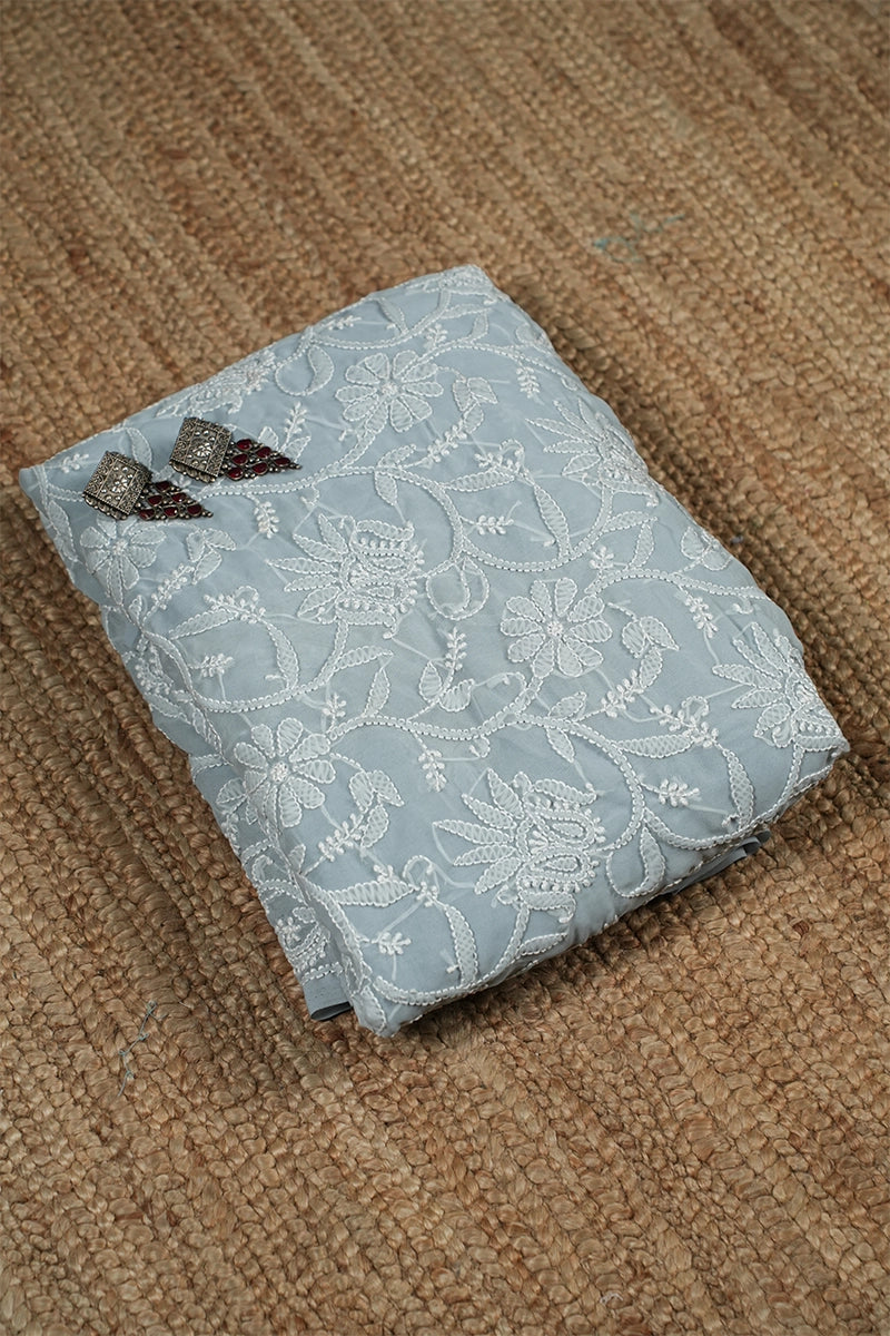 Dove Grey Georgette Saree with Understated Chikankari Elegance