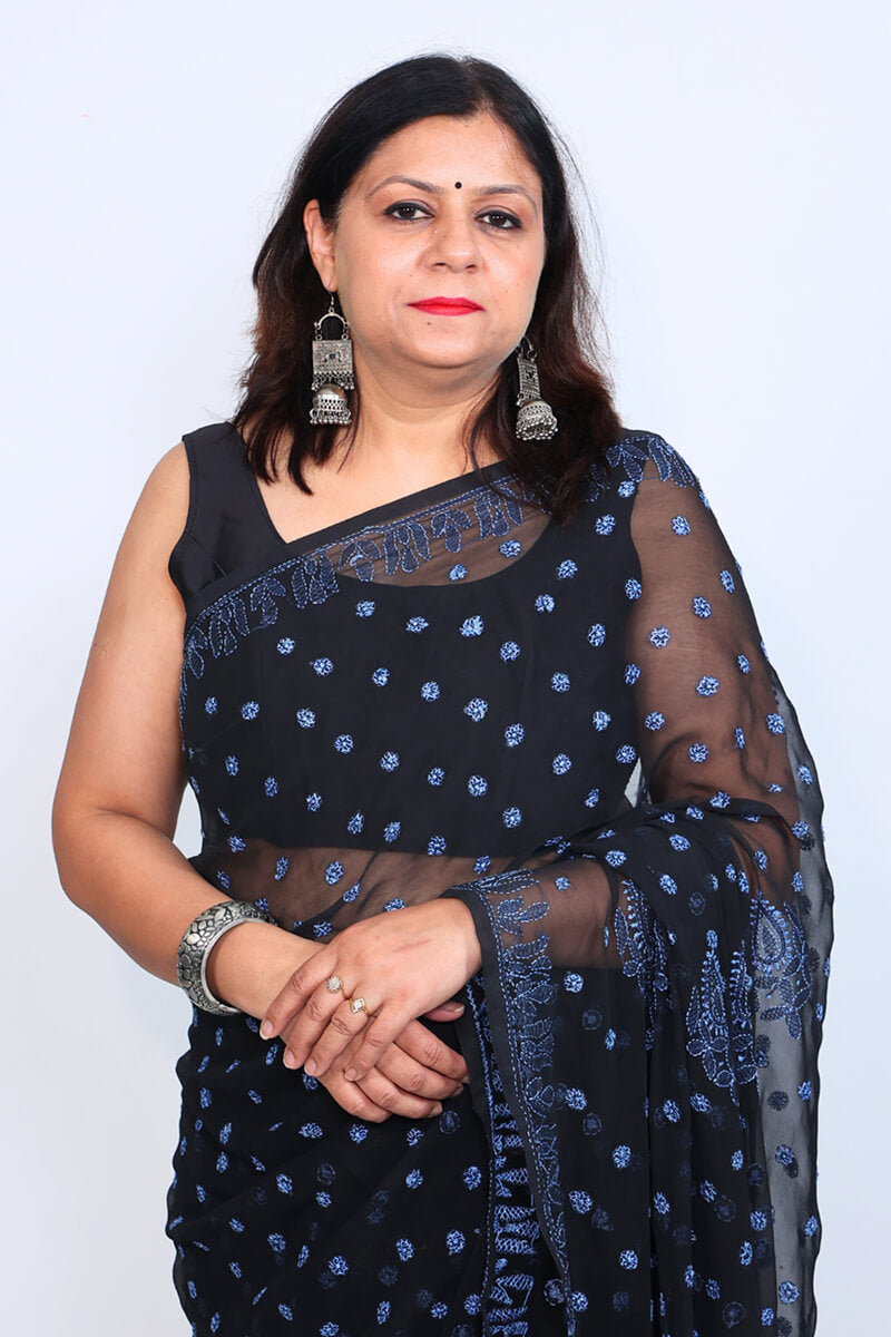 Midnight Blue Georgette Saree with Bold & Delicate Chikankari Work