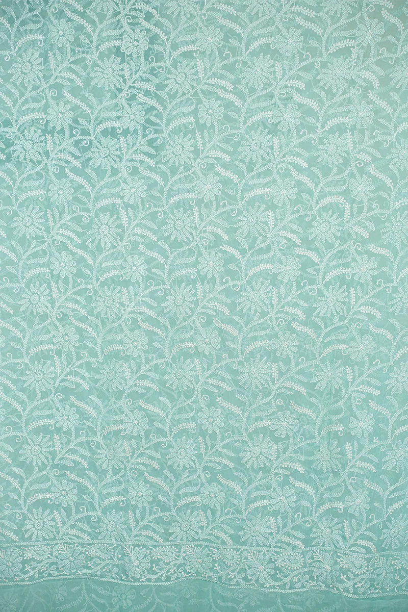 Mint Green Georgette Saree with Breezy Chikankari Embroidery