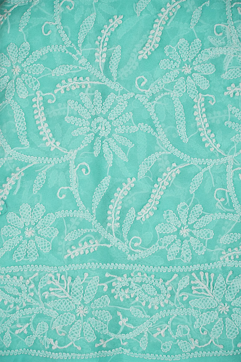 Mint Green Georgette Saree with Breezy Chikankari Embroidery