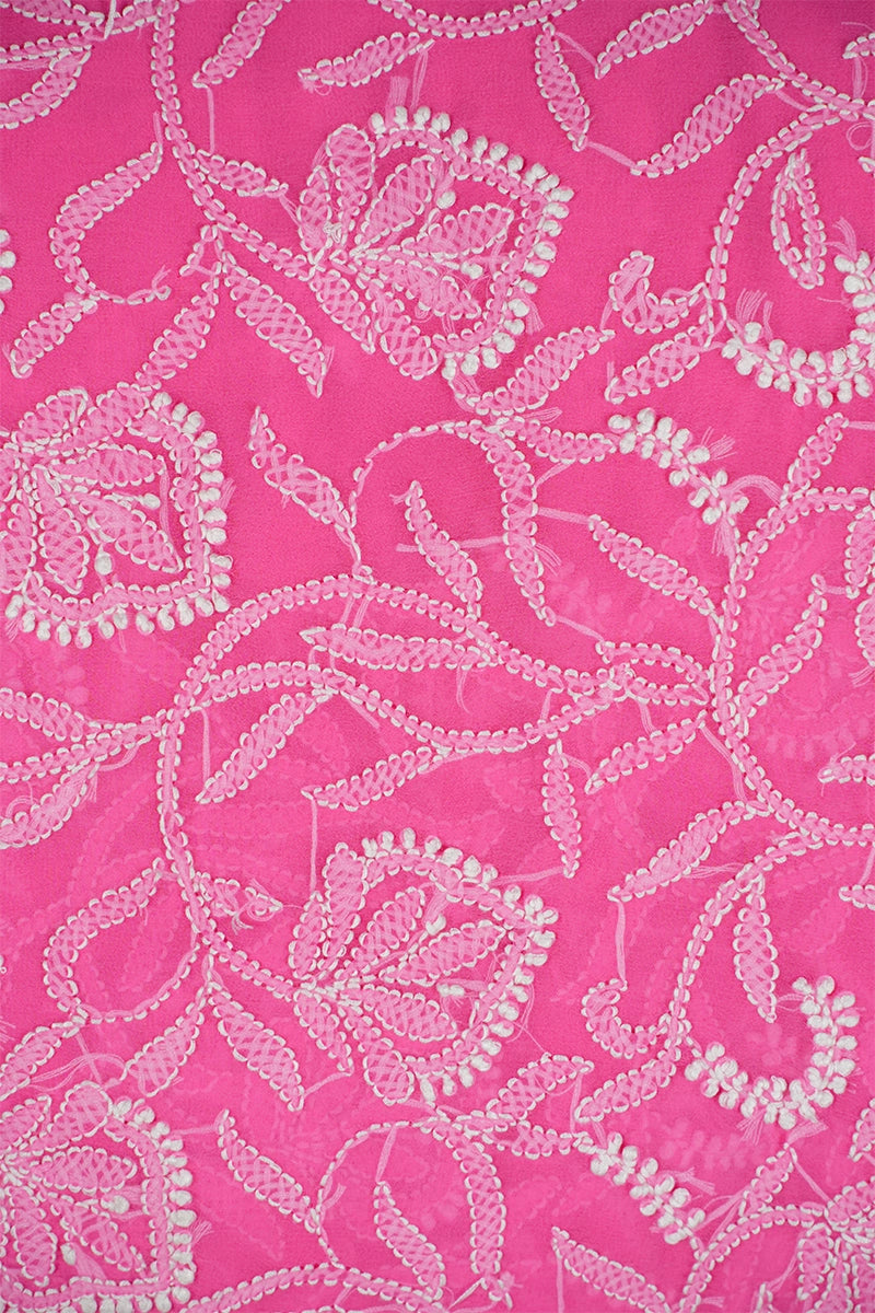 Hot Pink Georgette Saree with Bold Chikankari Embroidery