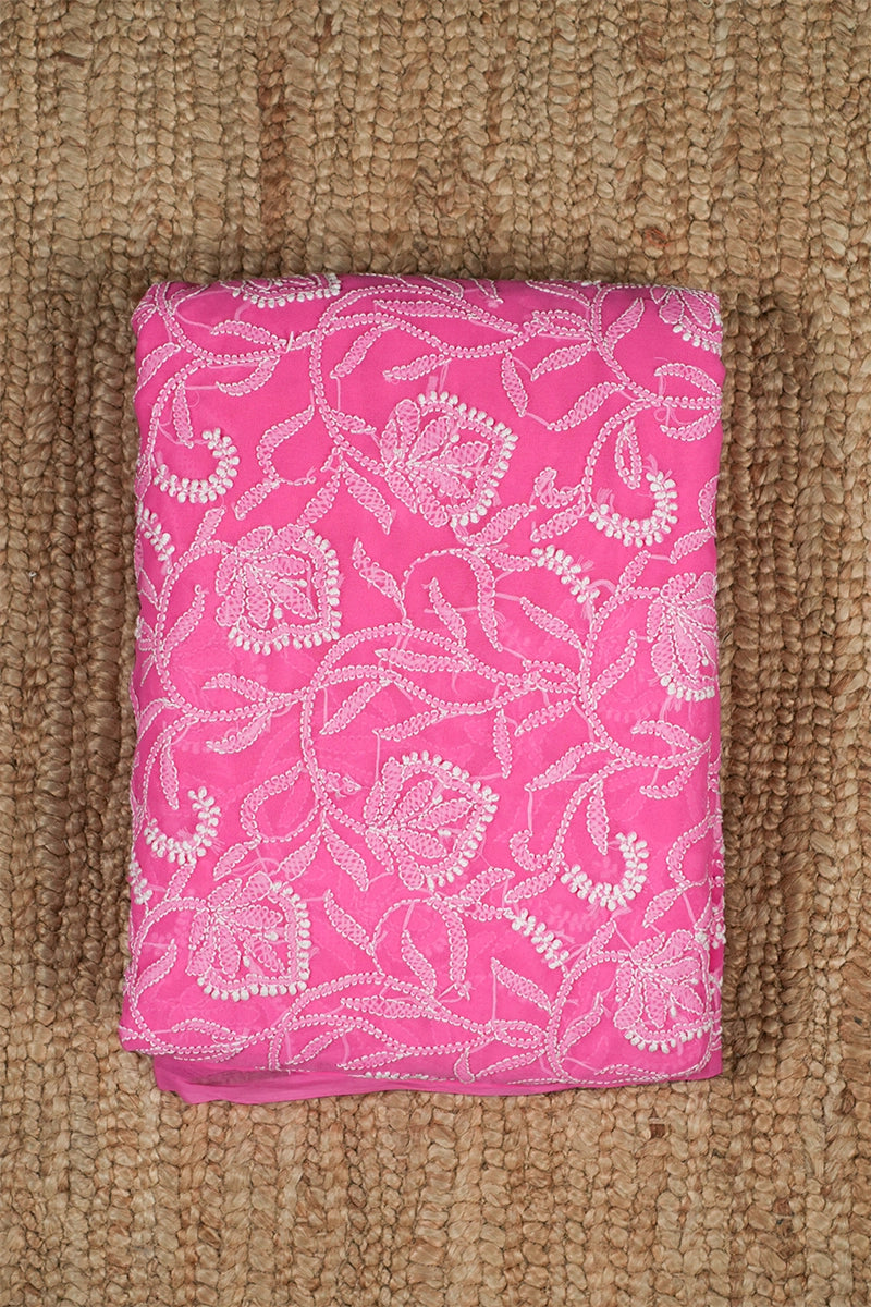 Hot Pink Georgette Saree with Bold Chikankari Embroidery
