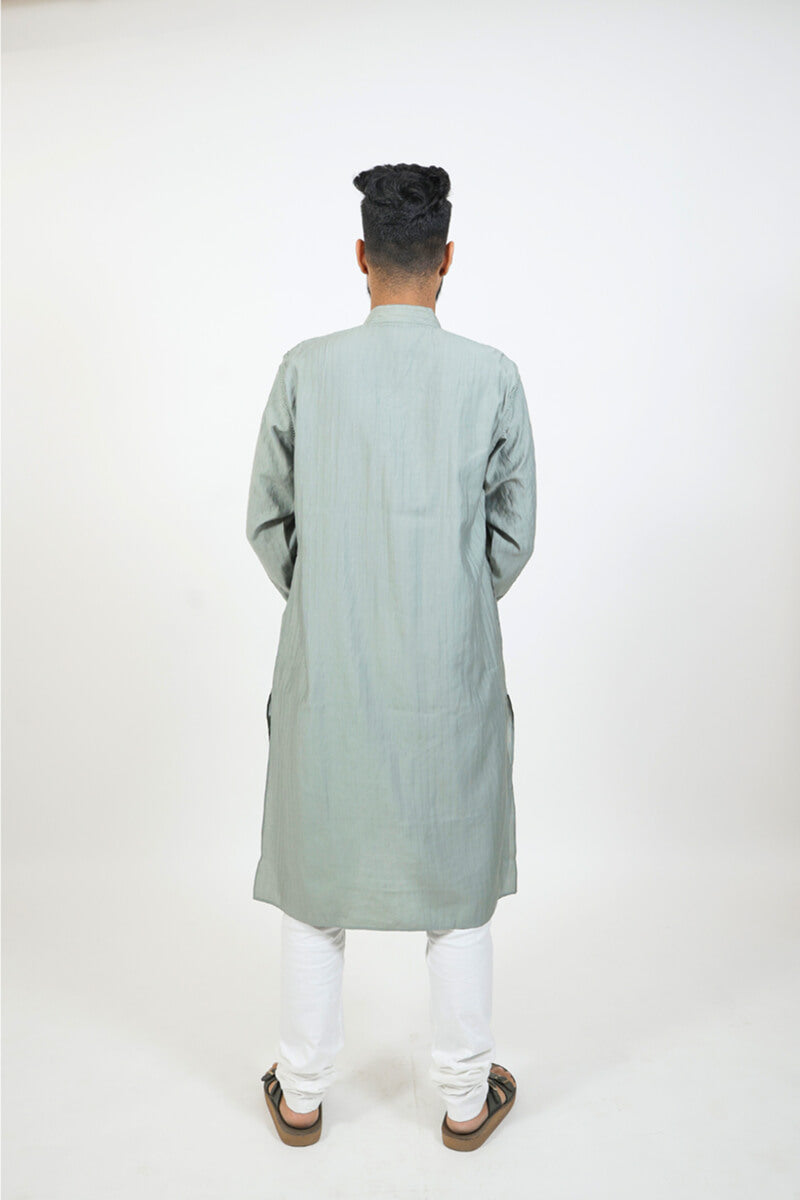 Grey Mul Cotton Chikankari Men Kurta