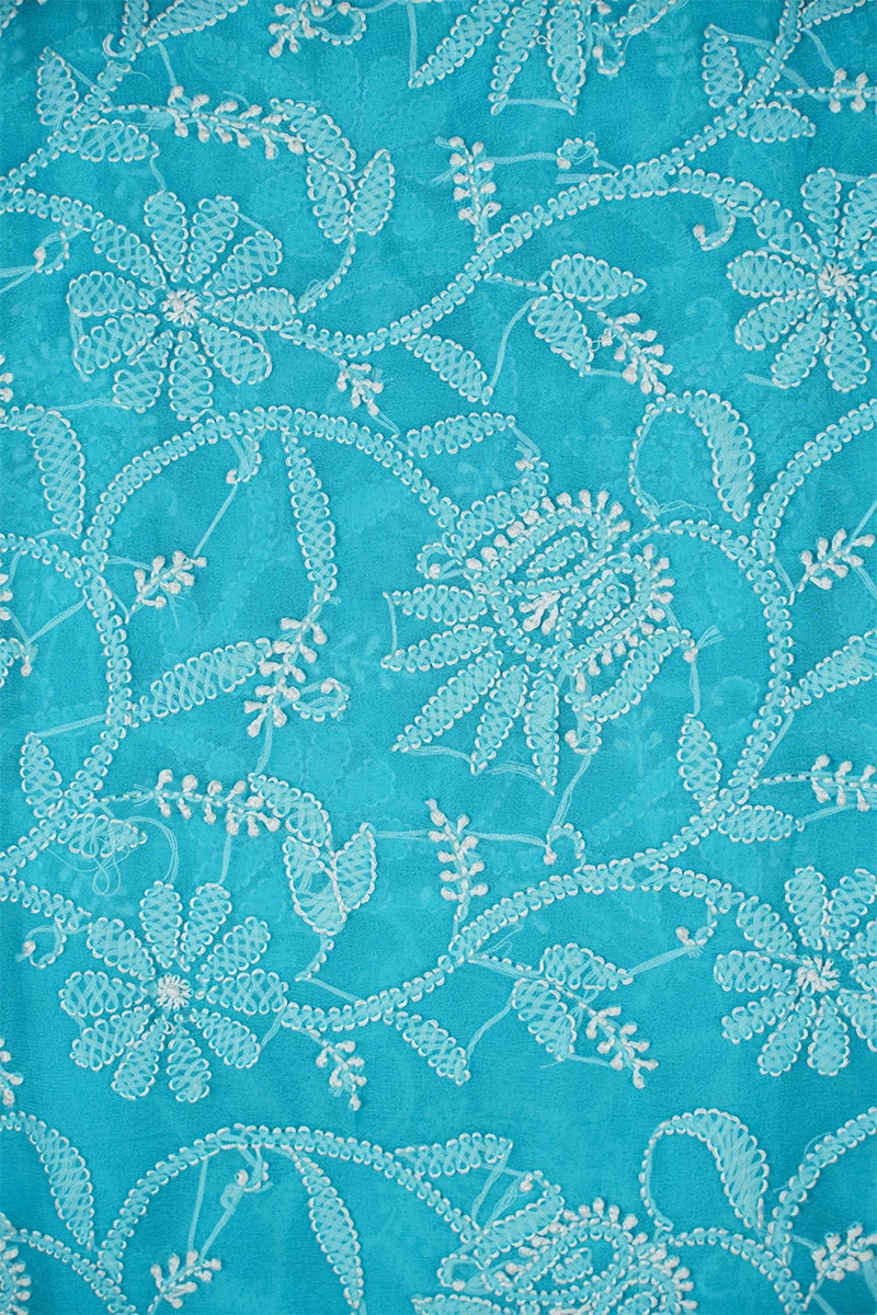 Sky Blue Chikankari Saree with Fresh Floral Embroidery