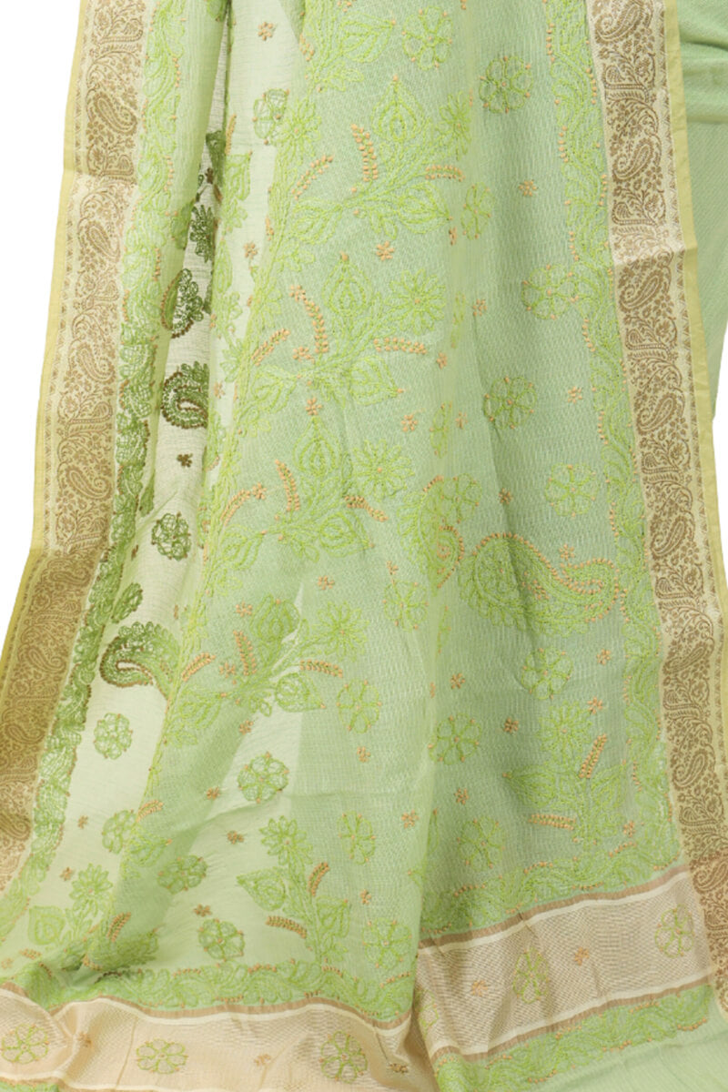 Green Kota Hand-Embroidered Chikankari Saree