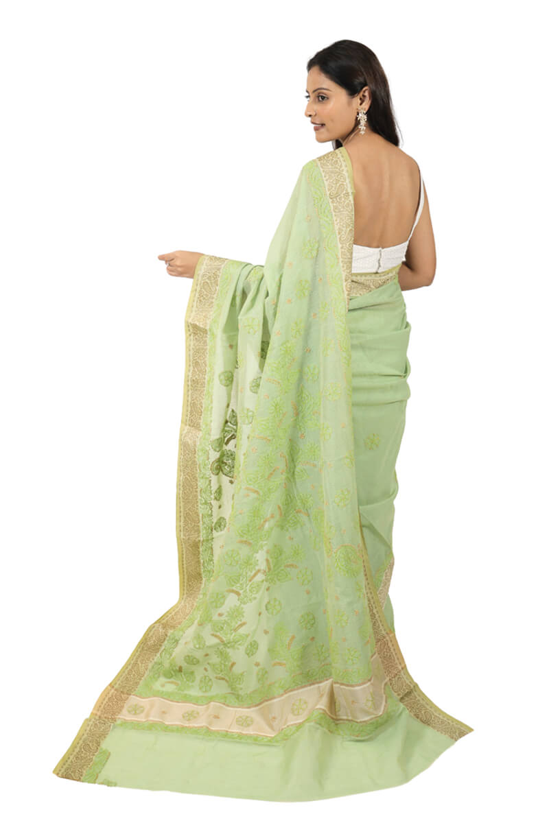 Green Kota Hand-Embroidered Chikankari Saree