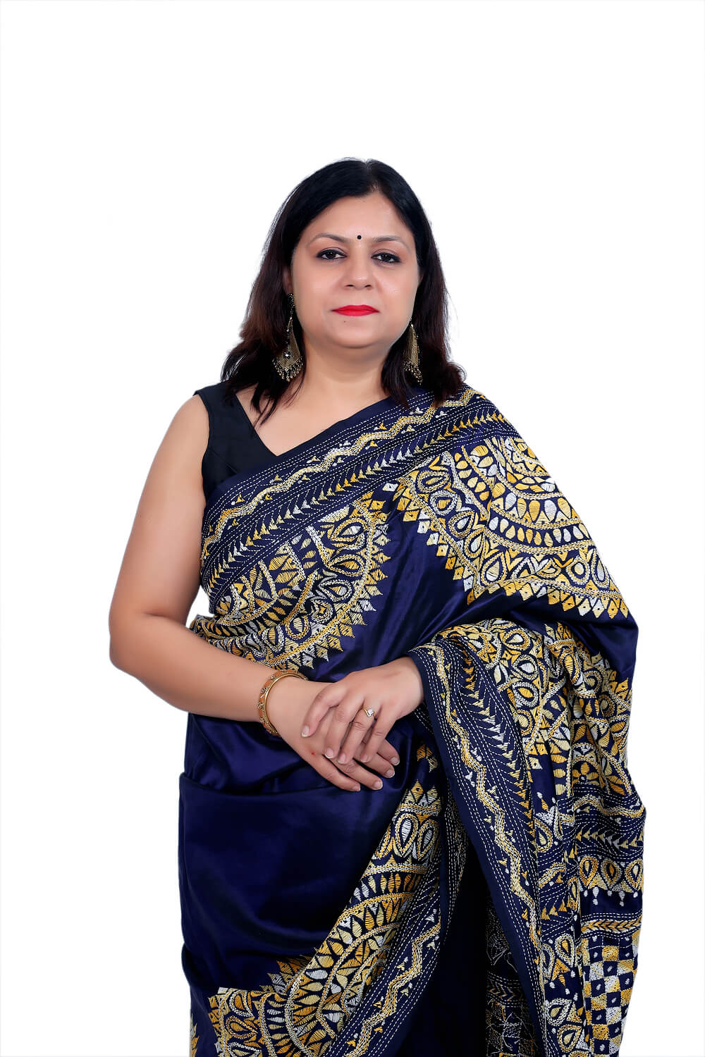 Royal Blue Saree with Traditional Kantha Embroidery