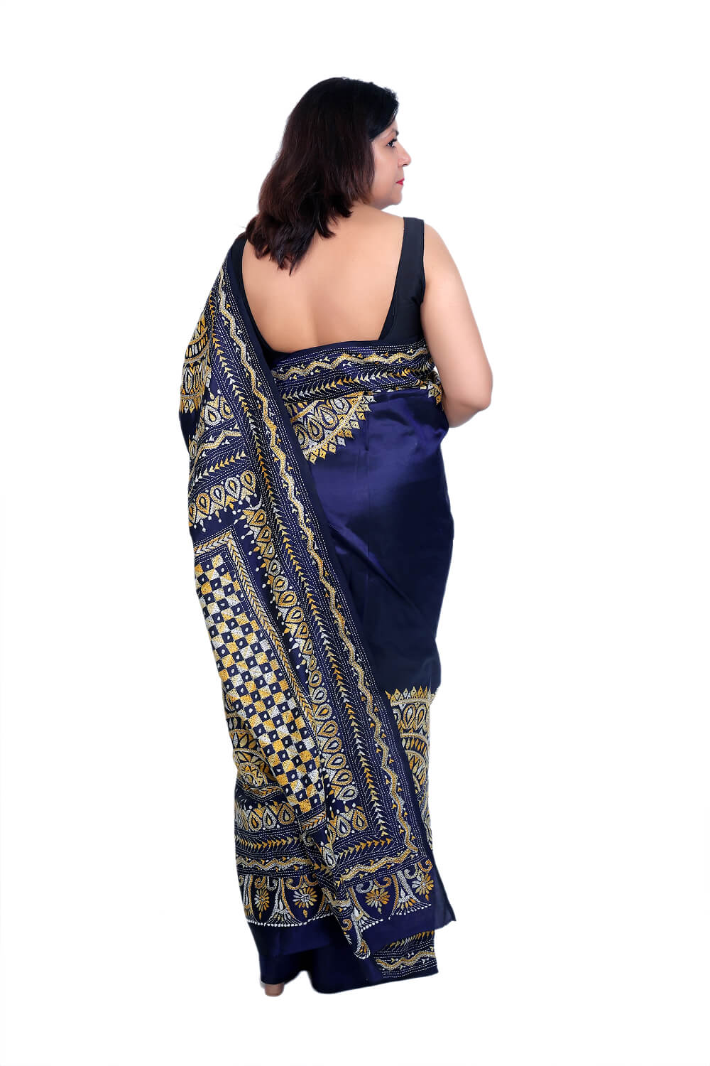 Royal Blue Saree with Traditional Kantha Embroidery