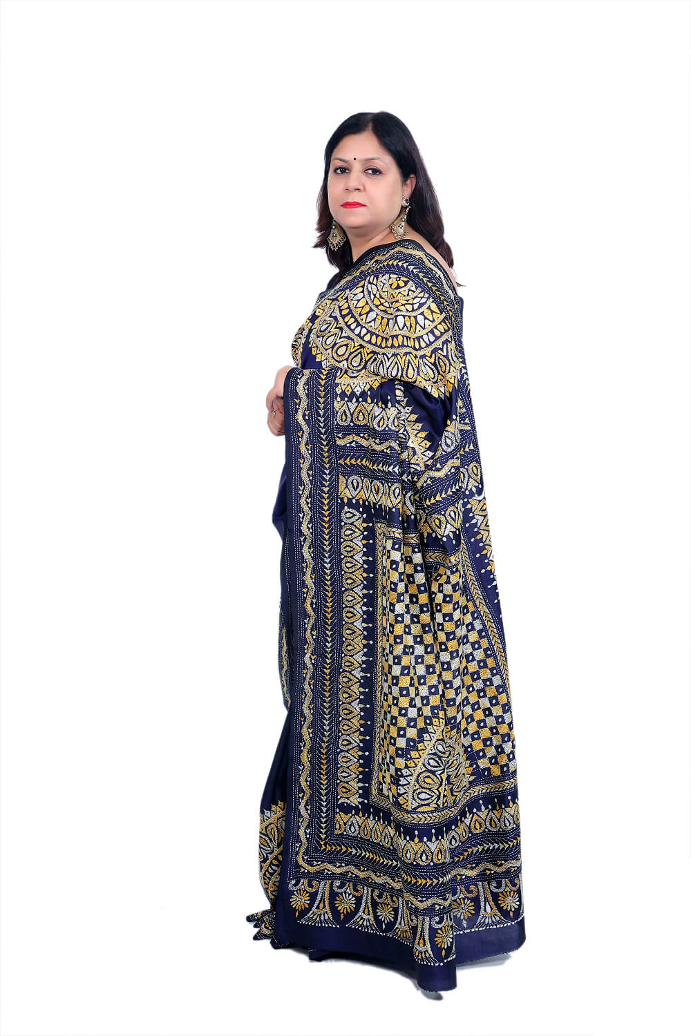 Royal Blue Saree with Traditional Kantha Embroidery