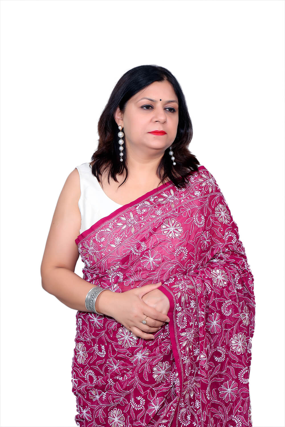 Rani Pink Georgette Saree with Gotapatti Chikankari Embroidery