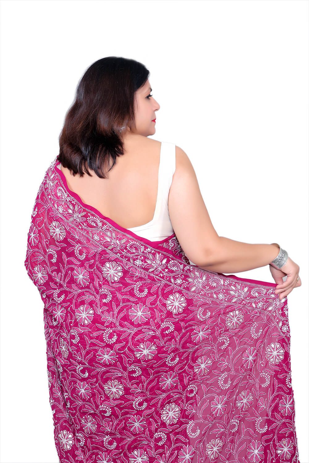 Rani Pink Georgette Saree with Gotapatti Chikankari Embroidery