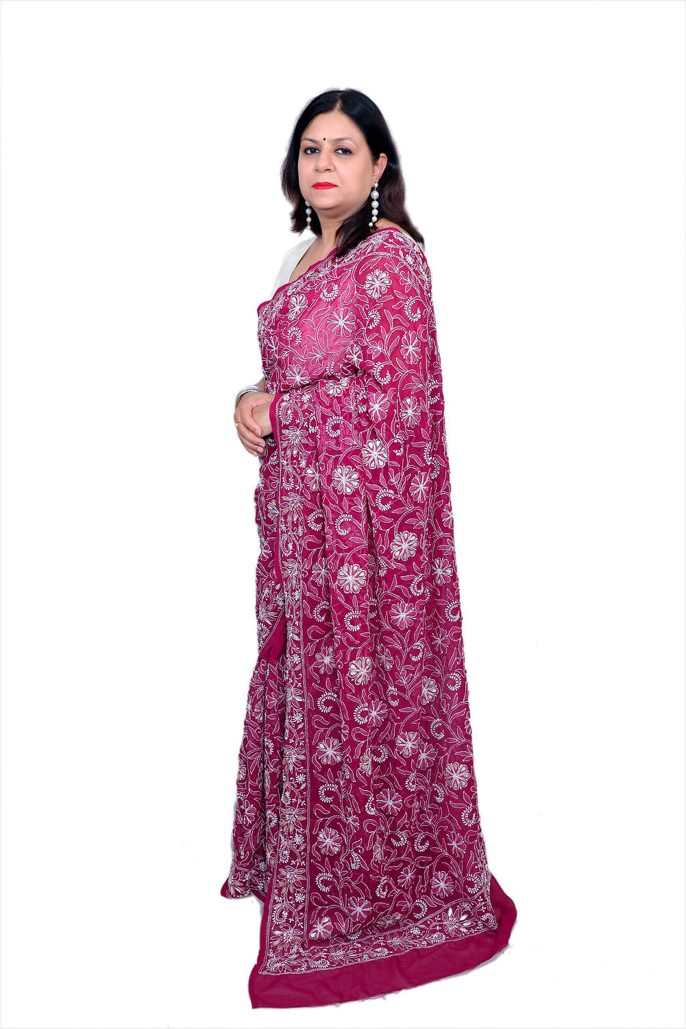 Rani Pink Georgette Saree with Gotapatti Chikankari Embroidery