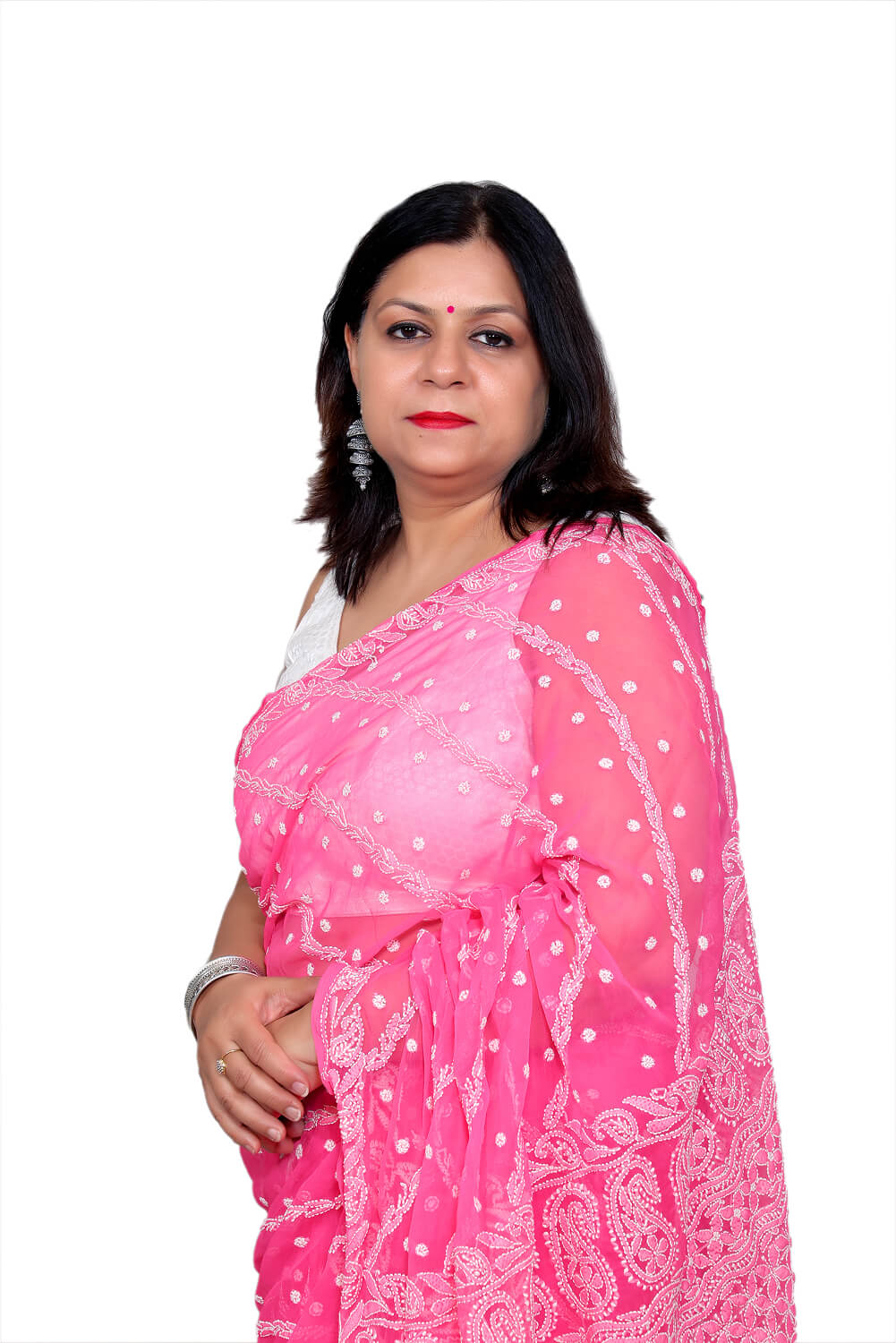 Hot Pink Georgette Saree with Delicate Chikankari Work