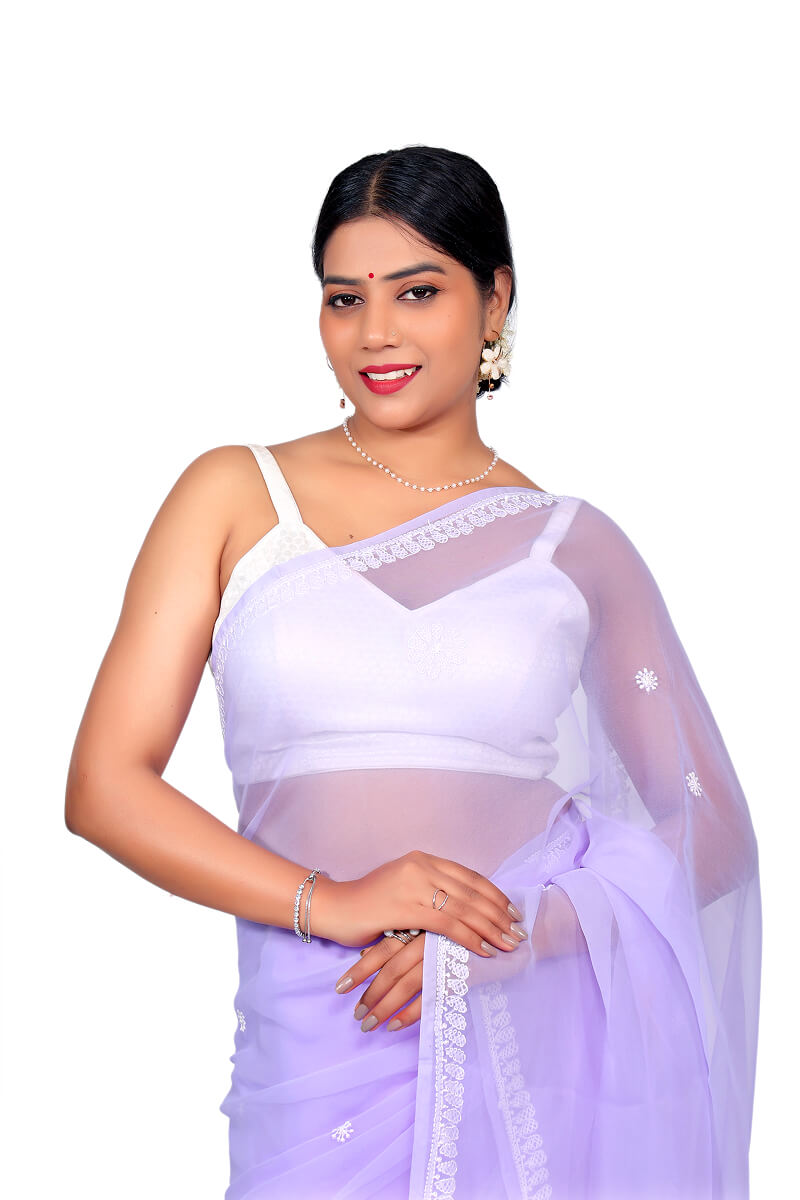 Lavender Georgette Saree with Classic Chikankari Embroidery