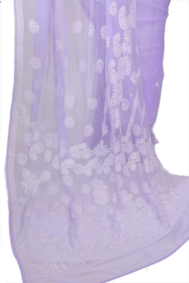 Lavender Georgette Saree with Classic Chikankari Embroidery