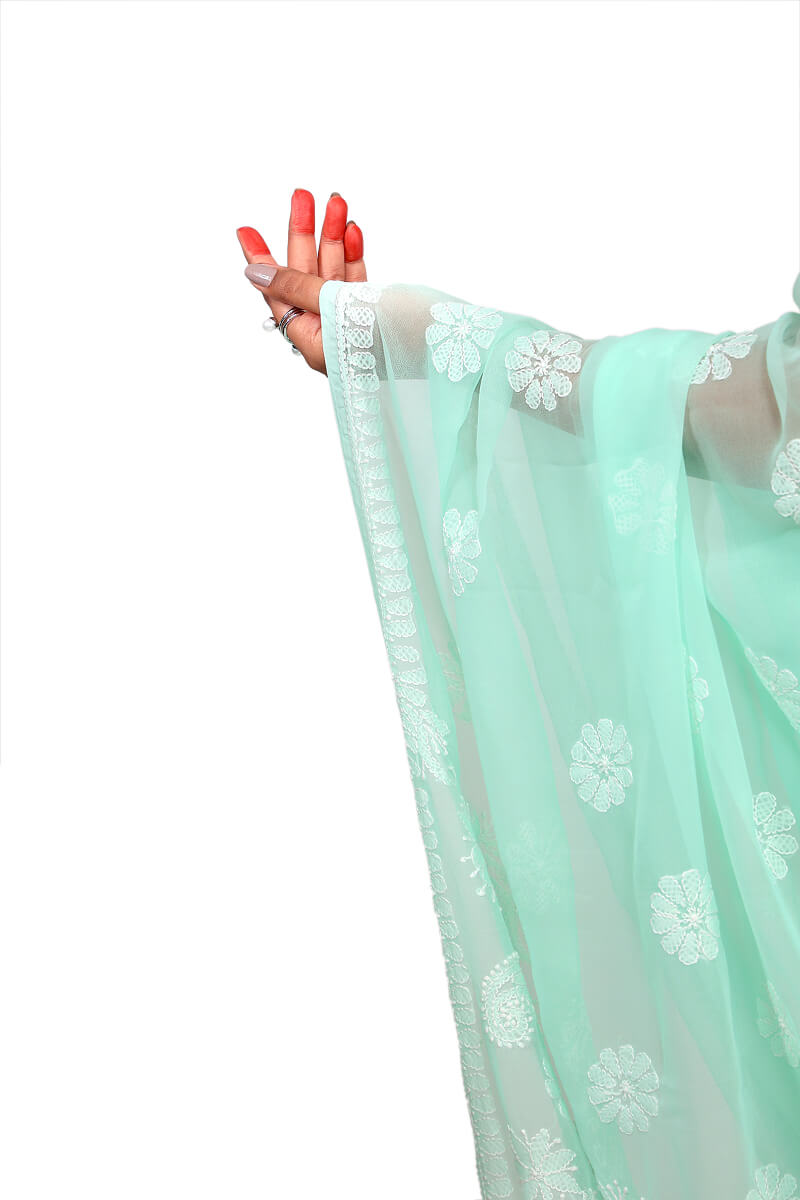 Mint green Georgette Saree with Classic Chikankari Embroidery
