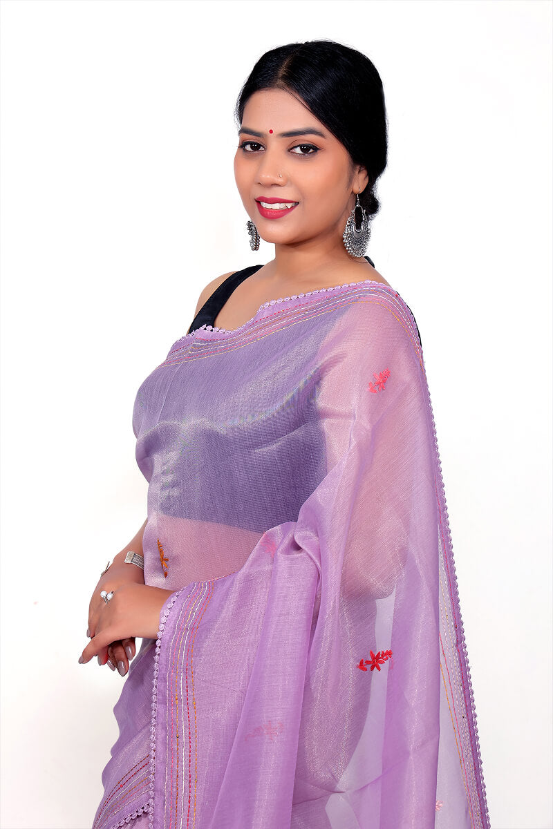 Lavender Semi-Organza Lambani Embroidery Saree