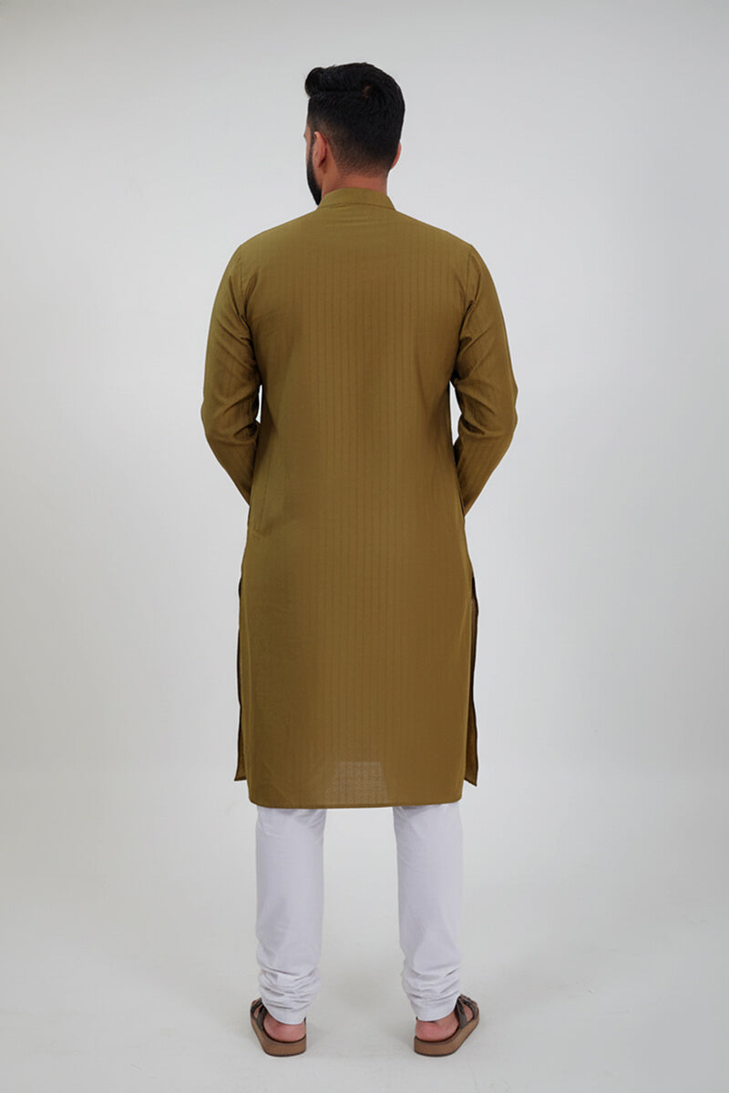 Olive Green Soft Cotton Chikankari Men Kurta