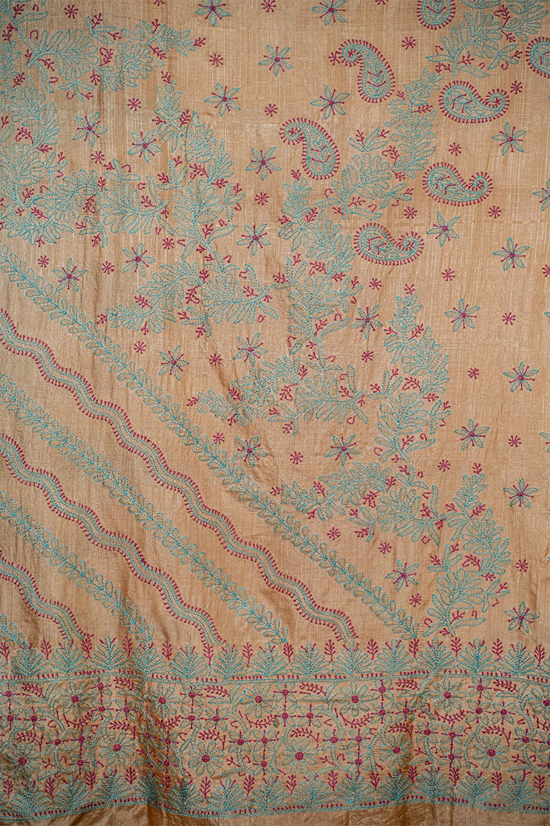 Light Beige Chanderi Saree with Elegant Chikankari Embroidery