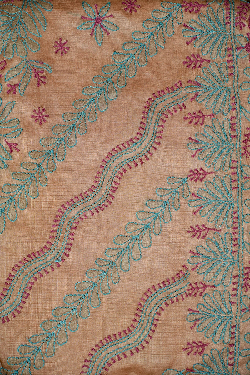 Light Beige Chanderi Saree with Elegant Chikankari Embroidery