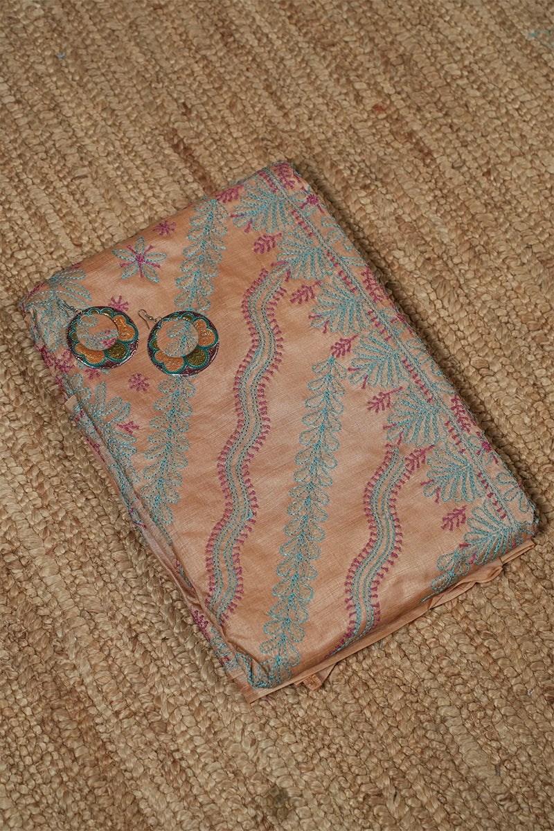 Light Beige Chanderi Saree with Elegant Chikankari Embroidery