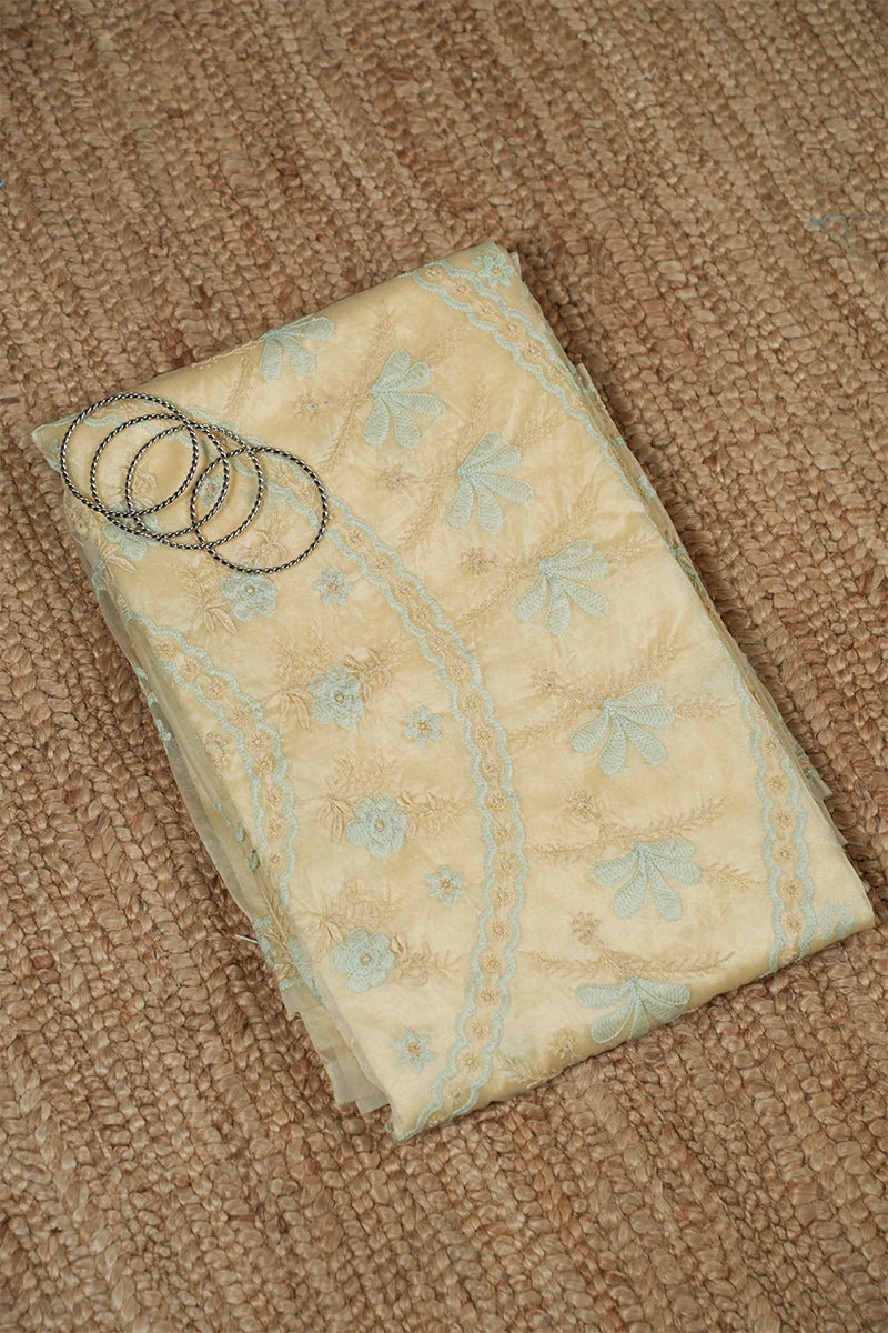Ivory Organza Saree with Pastel Floral Embroidery