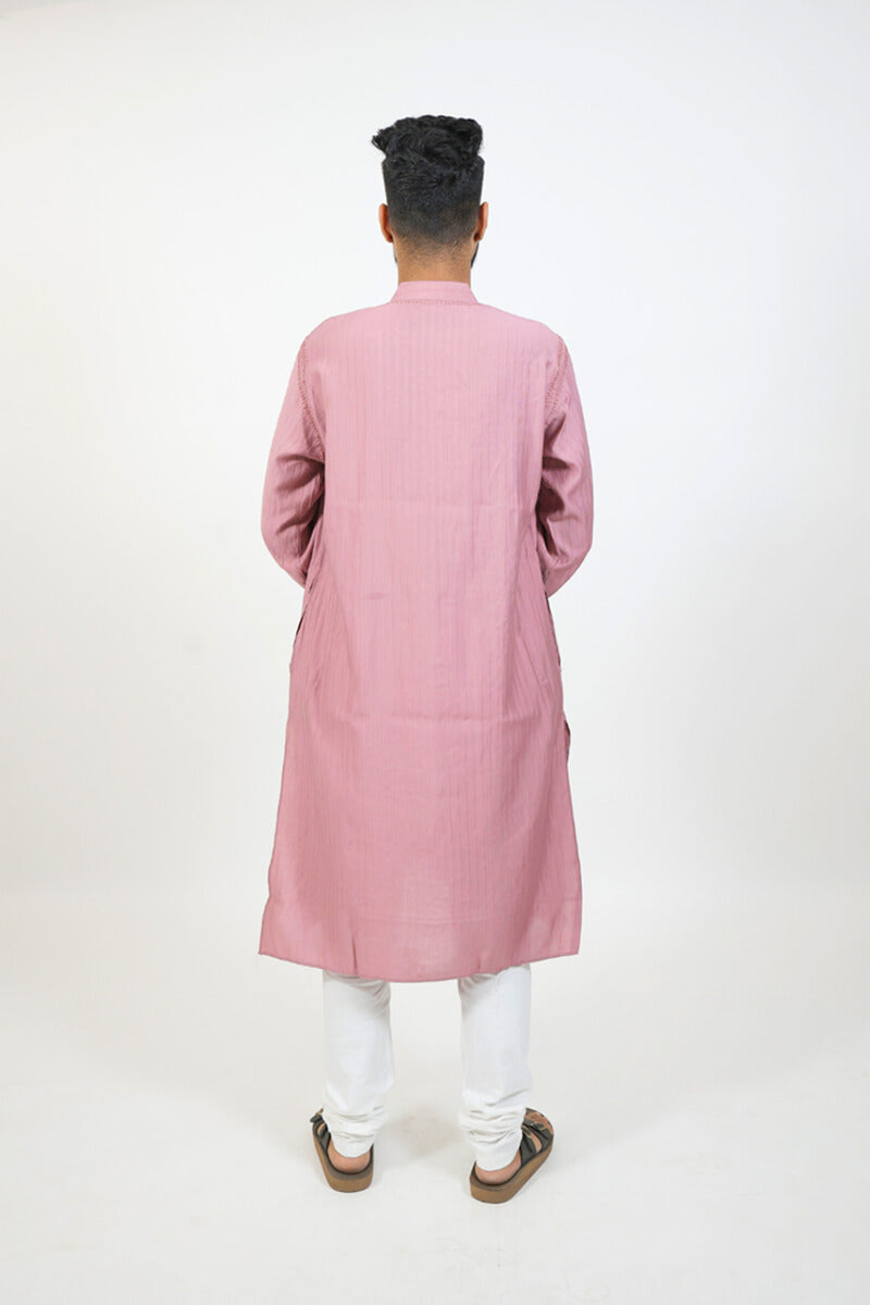 Dusty Rose Mul Cotton Chikankari Men Kurta