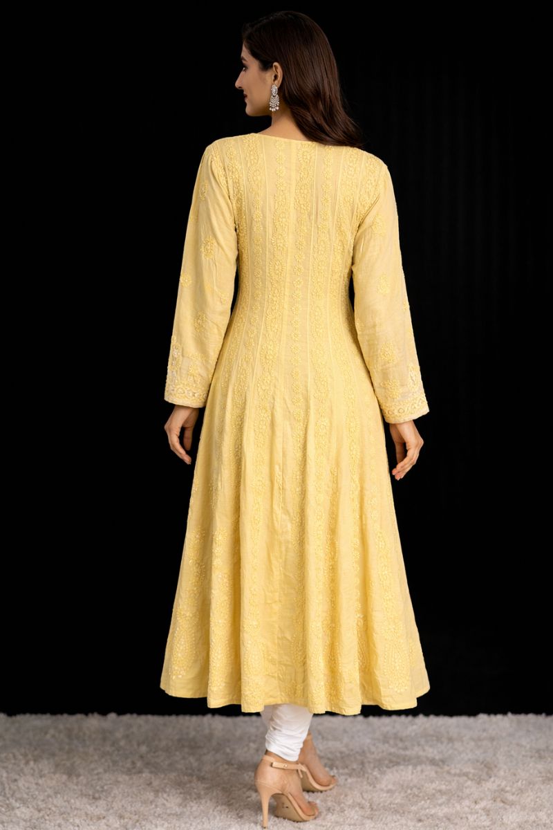 Pale Mustard Modal Cotton Anarkali Kurti