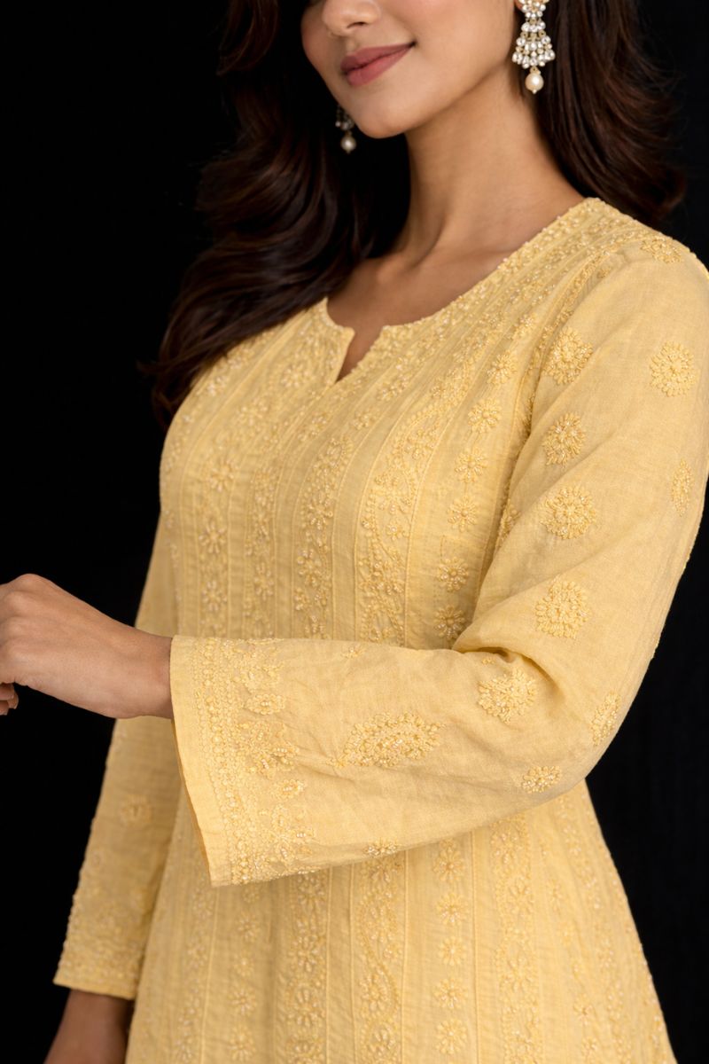 Pale Mustard Modal Cotton Anarkali Kurti