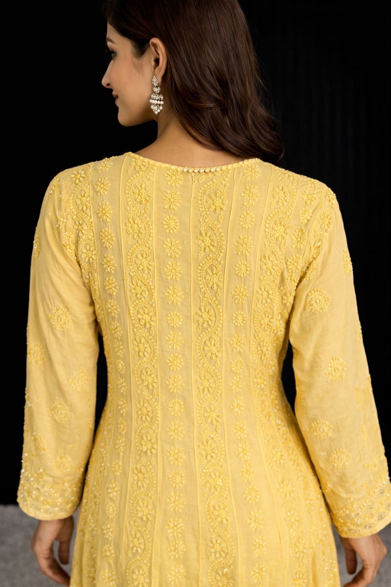 Pale Mustard Modal Cotton Anarkali Kurti