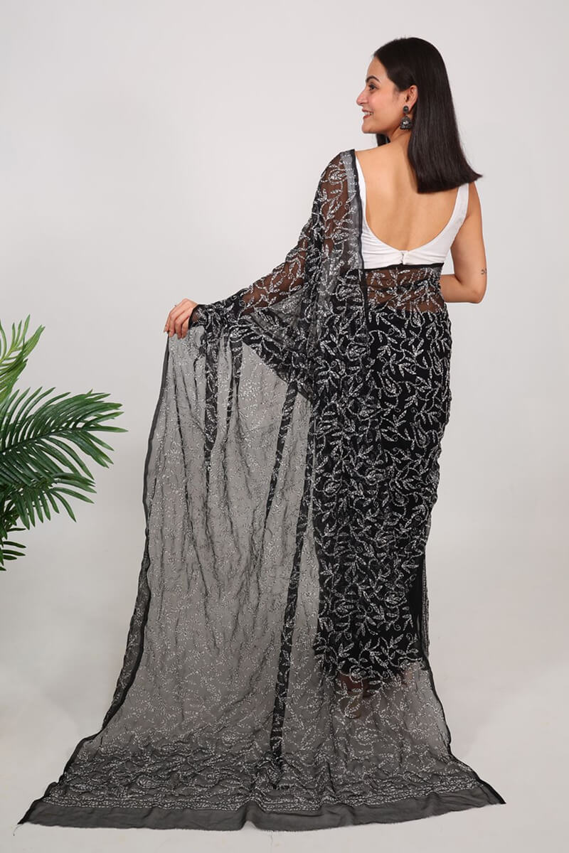 Black Tepchi Chikankari Saree