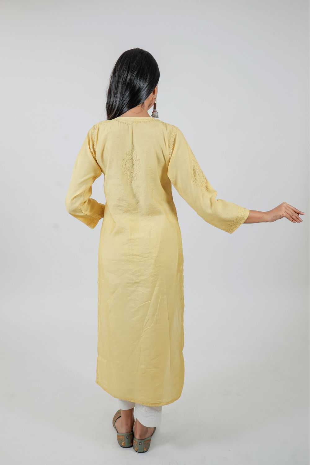 Sunshine Yellow Chanderi Silk Chikankari Kurti