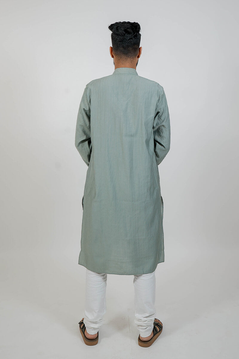 Sage Green Soft Cotton Chikankari Men Kurta
