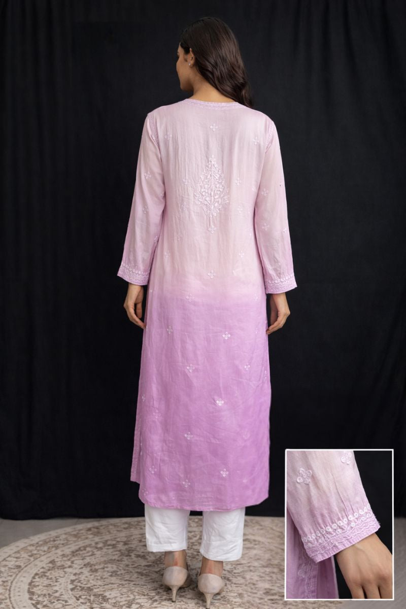 Ombre Pink Modal Silk Chikankari Kurta