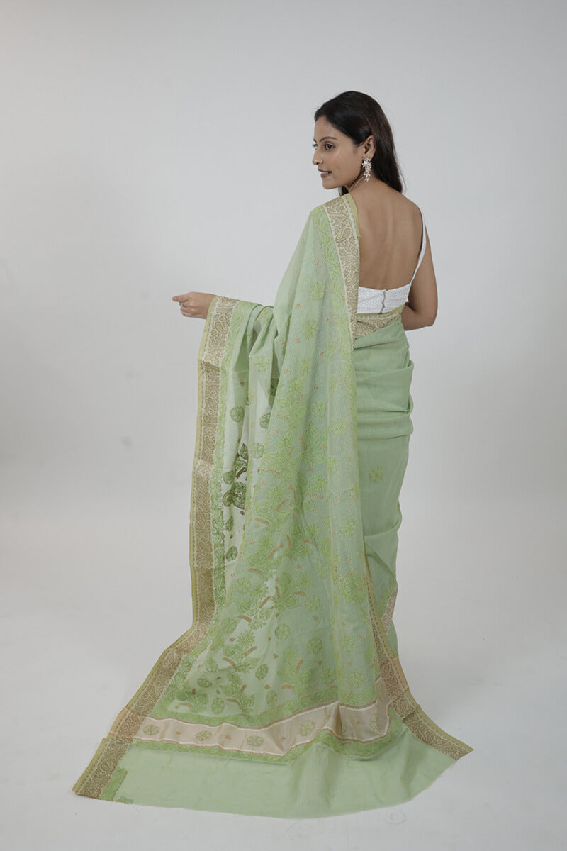 Green Kota Hand-Embroidered Chikankari Saree