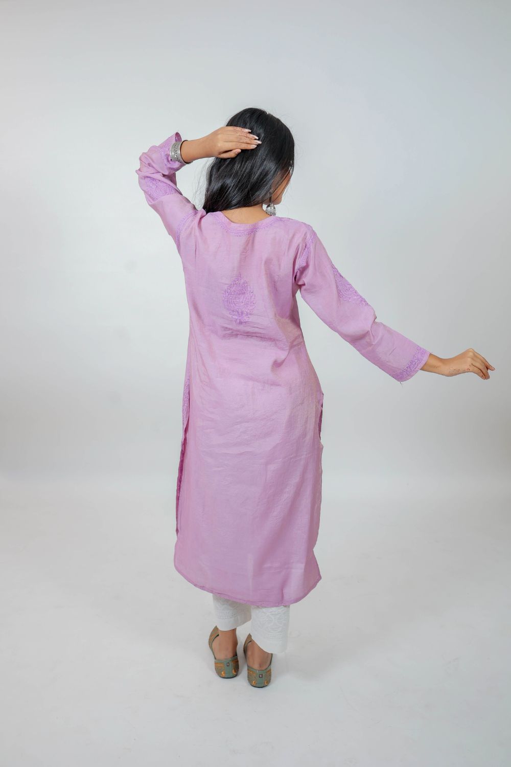 Light Violet Chanderi Silk Chikankari Kurti