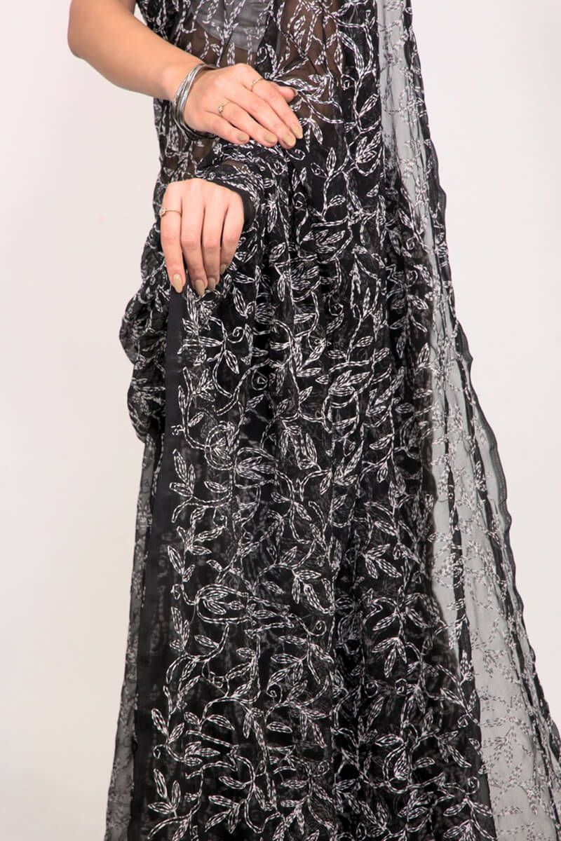 Black Tepchi Chikankari Saree