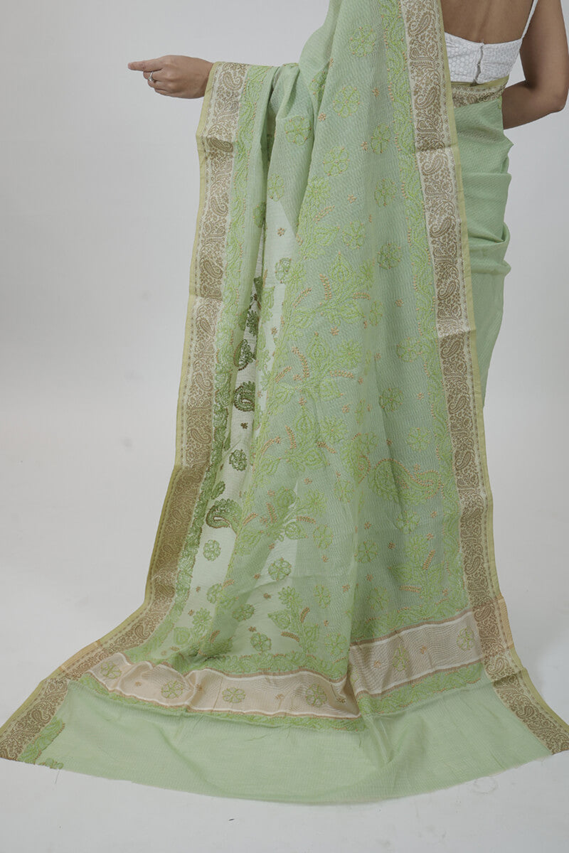Green Kota Hand-Embroidered Chikankari Saree