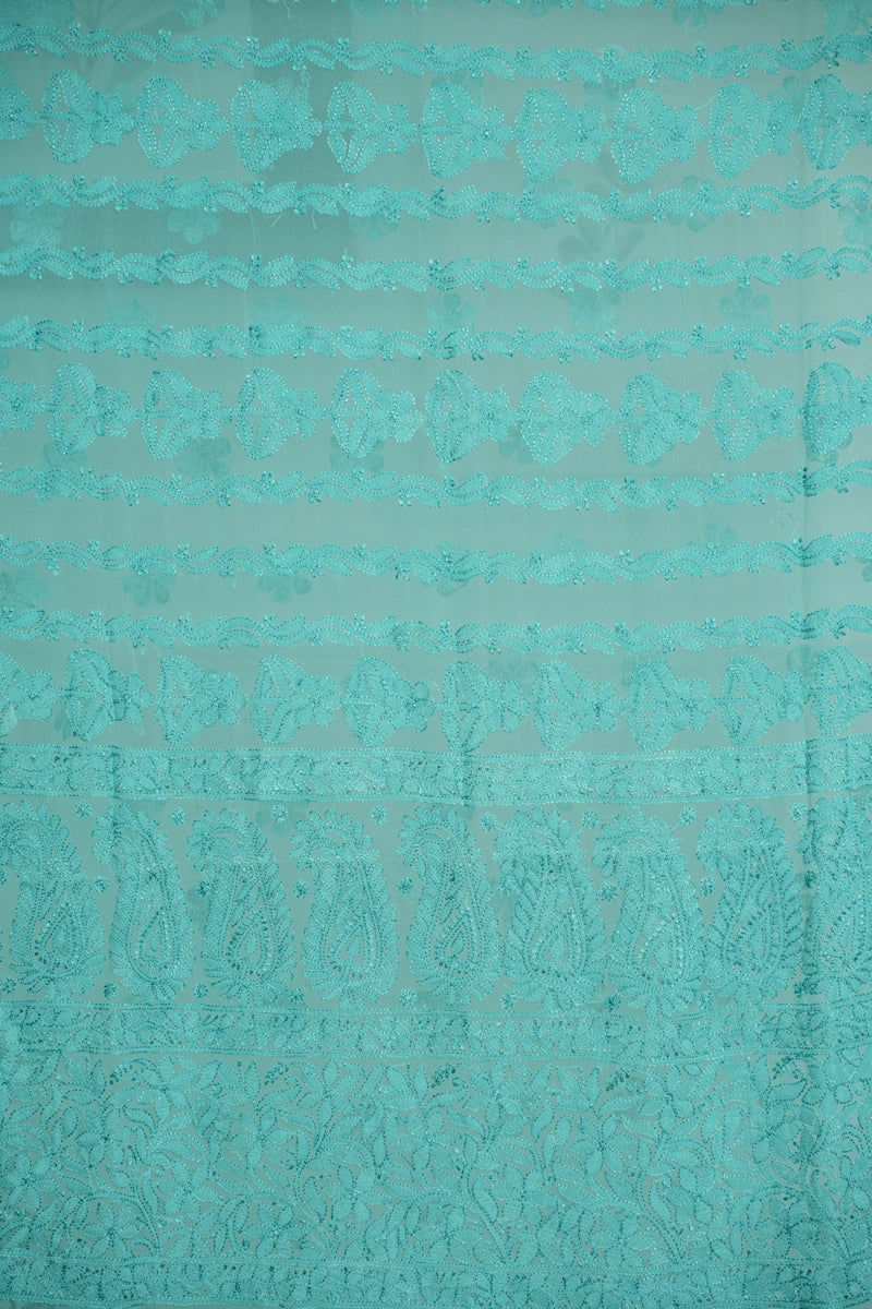 Turquoise Blue Georgette Saree with Chikankari Embroidery
