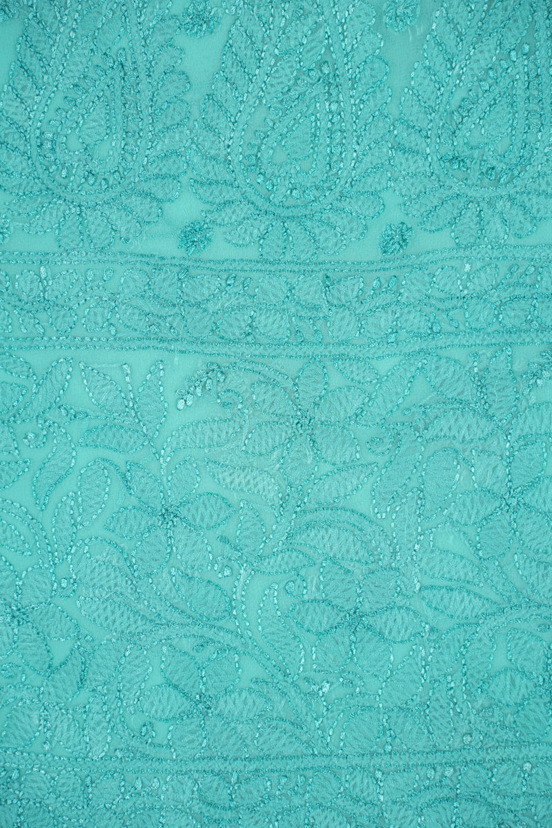 Turquoise Blue Georgette Saree with Chikankari Embroidery