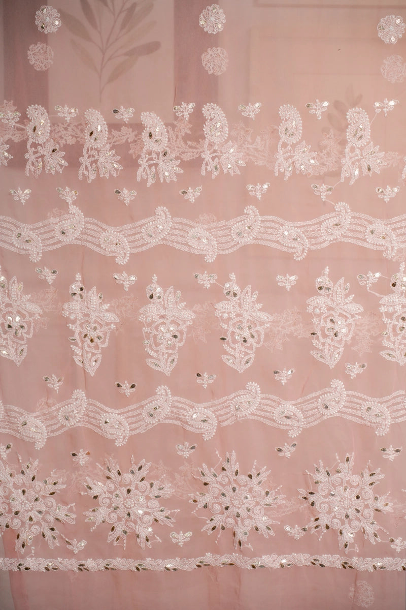Peach Gota Patti Georgette Saree with Festive Chikankari Sparkle