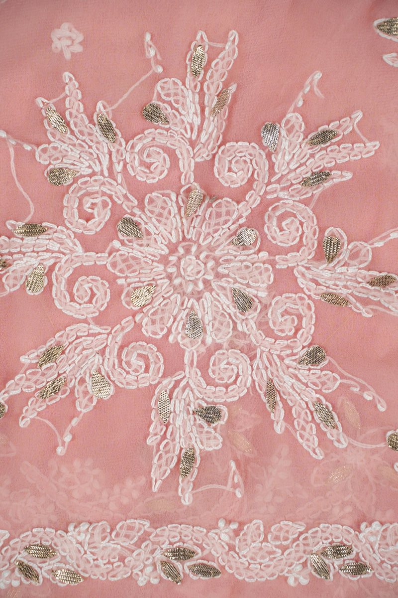 Peach Gota Patti Georgette Saree with Festive Chikankari Sparkle